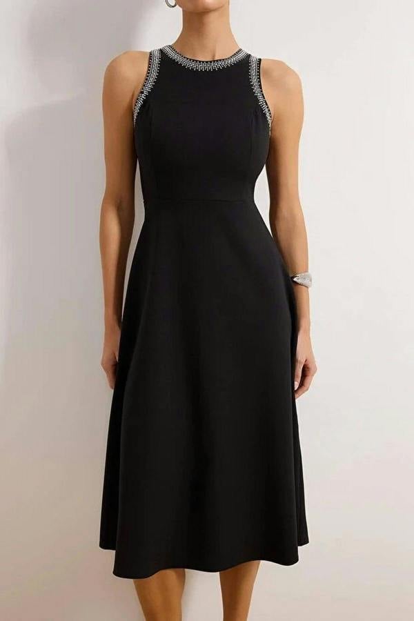 WOVCOR A-Line Woven Dress with Stone Embellishments