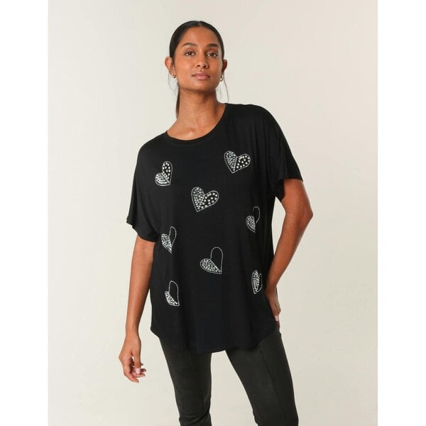 Blue Vanilla Round Neck Diamante Heart Detailing T-Shirt
