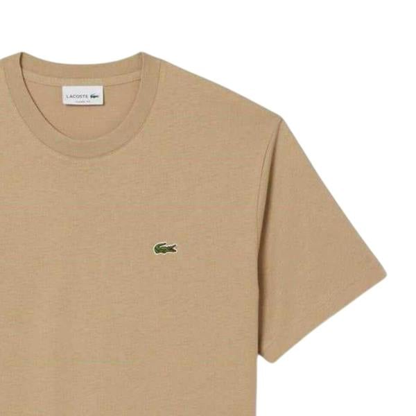 Lacoste Mens Embroidered Logo Premium Cotton T-Shirt - Beige - 