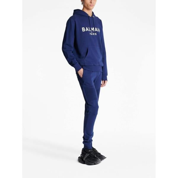 Balmain Logo Printed Hoodie   in  Navy
