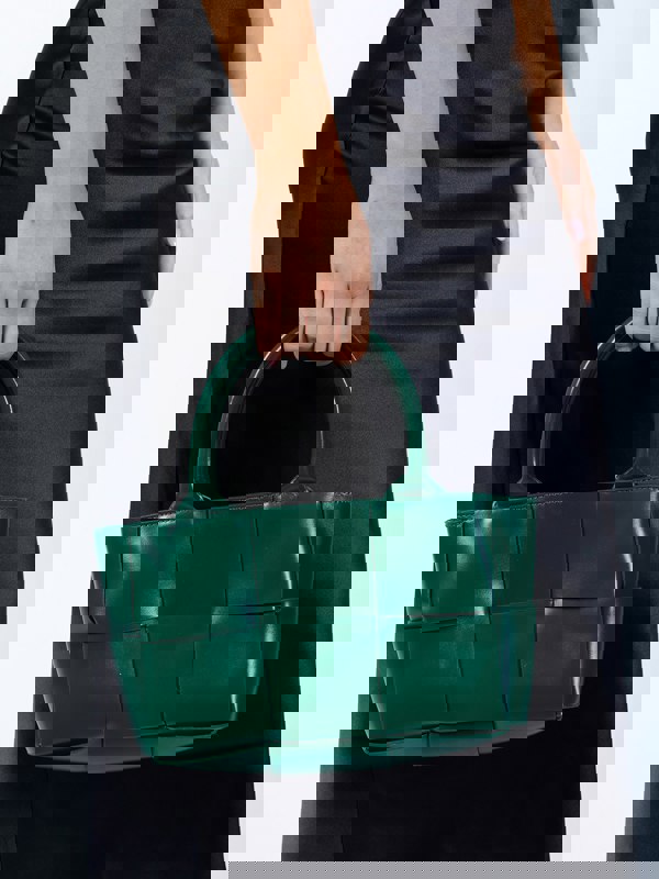 SVNX Woven Faux Leather Grab Bag in Green