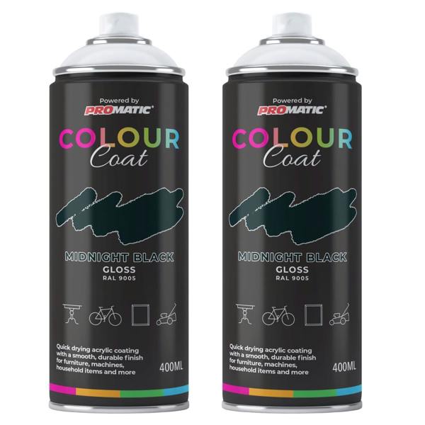 Colour Coat 2X Midnight Black RAL 9005 Gloss Spray Paint 400ml