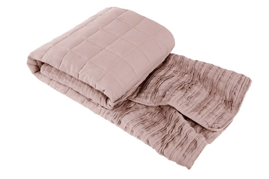 Lazy Linen Pure Washed Linen Quilted Throw - Pink