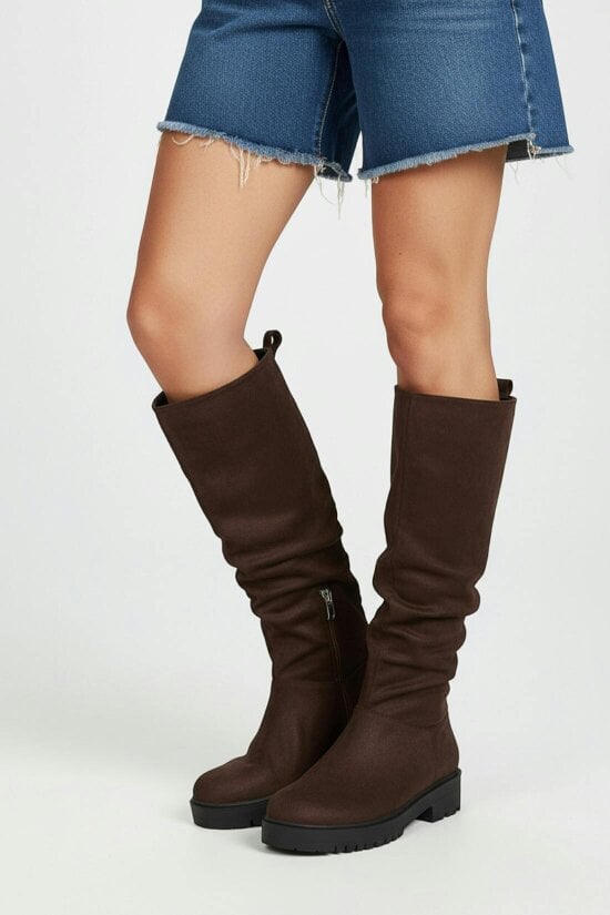 XY LONDON Chunky Sole Slouchy Knee High Boots