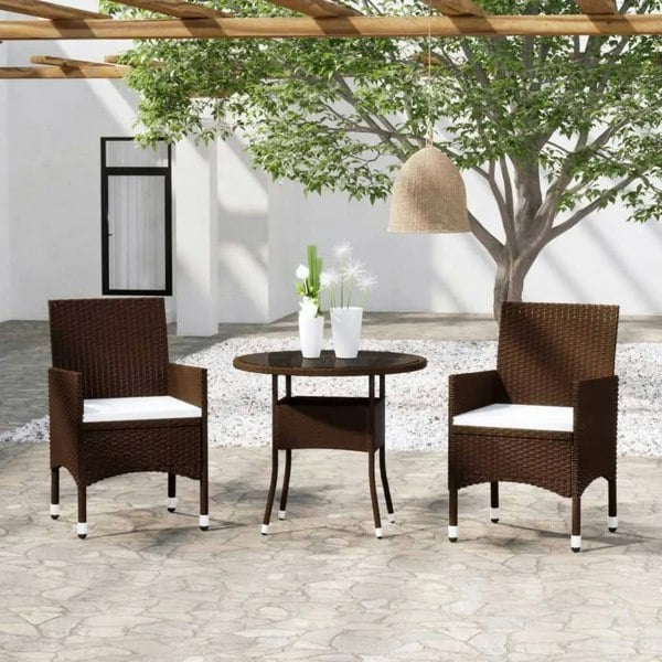 Berkfield 3 Piece Garden Bistro Set Poly Rattan and Tempered Glass Brown