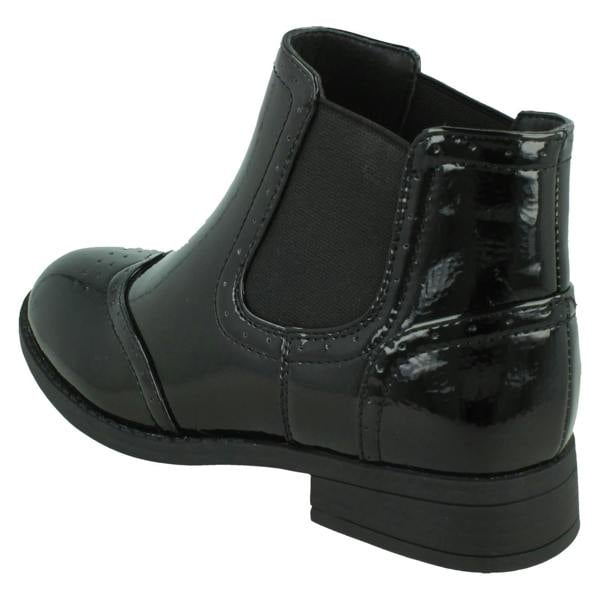 Spot On Ladies Spot On Low Heel Crinkle Patent Ankle Boots F51203