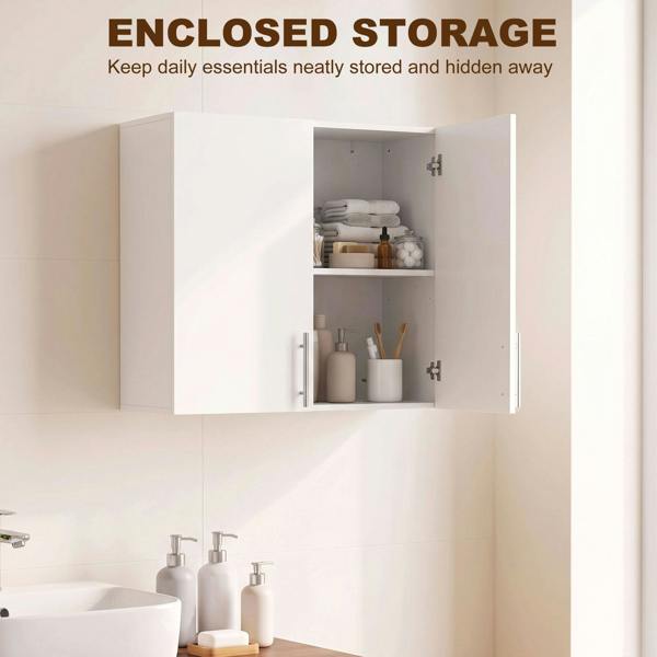 HOMCOM Bathroom Wall Cabinet with 2 Doors, Adjustable Shelf, White