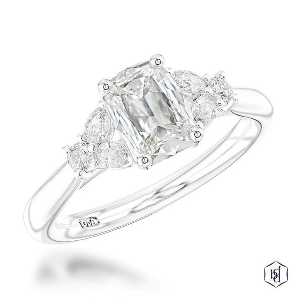 Sarah Layton Platinum Amara Cushion Cut Diamond Trilogy Engagement Ring - 0.97ct