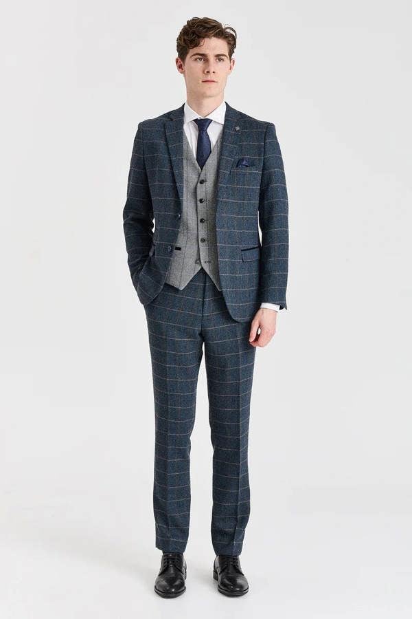 Paul Andrew Harris Navy Tweed Suit with Harris Grey Tweed Waistcoat