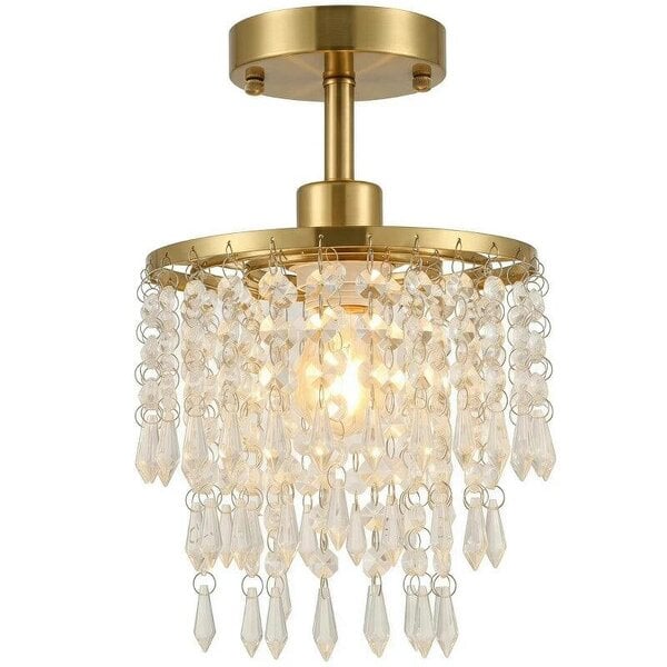 Crystal Ceiling Light with 57 Crystal Strands, Ceiling Light with Mounting Plate for Hallway, Gold Tone