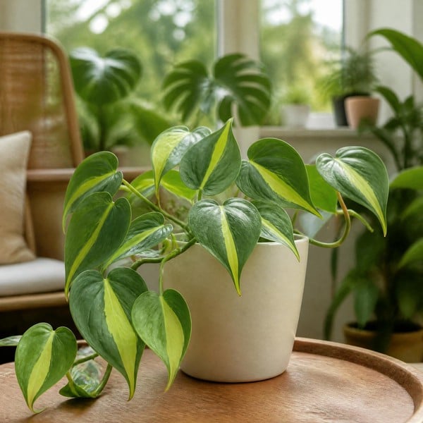 Philodendron Scandens - Heartleaf Trailing Plant in 12cm Pot - Matt Cream Ceramic Pot - 1
