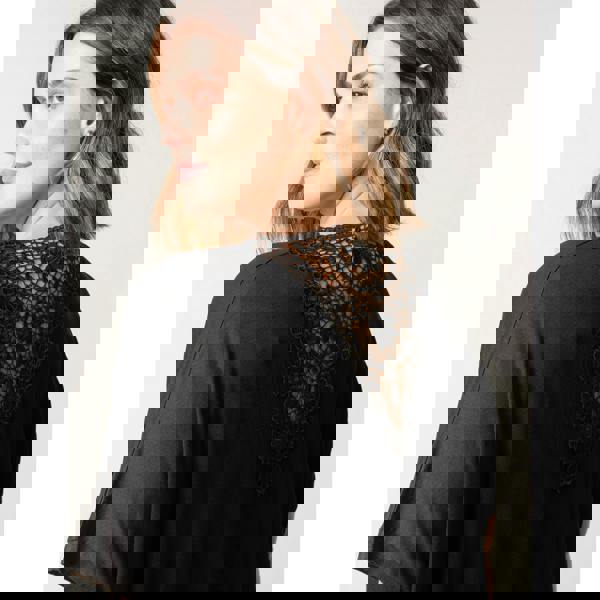 Blue Vanilla Curve Floral Crochet Back Top