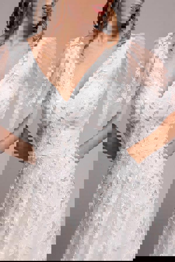 Flared Sleeve Embroidered Maxi Dress - White DR3279A