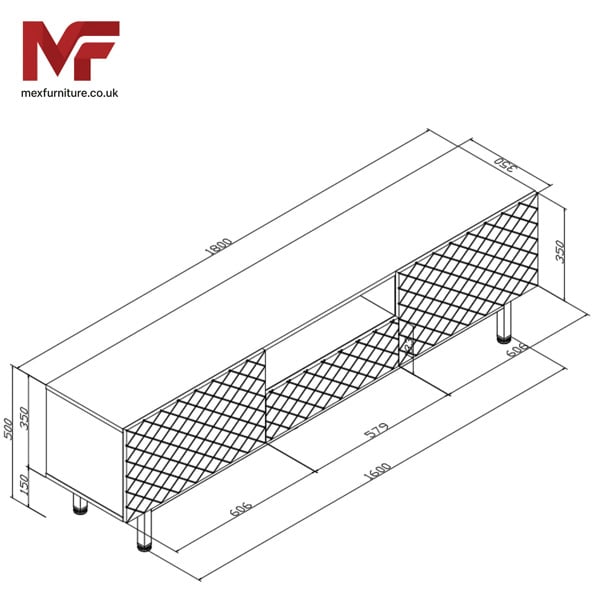 Mex Furniture Elegantly Grooved Front TV Unit 180cm with Gold Accents