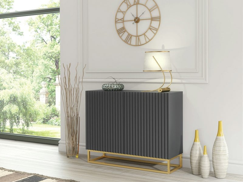 Mex Furniture Graceful Grey Sideboard with Fluted Fronts & Gold Legs – 100cm Storage Unit