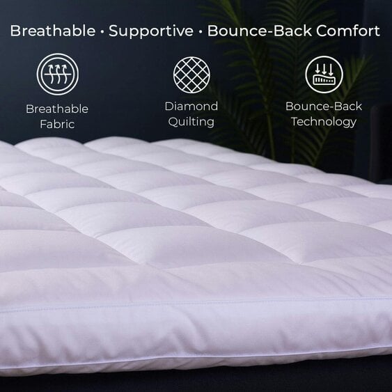 Neo Single Mattress Topper Soft Memory Foam Plush Bounce Fibre Breathable Diamond Quilted Fabric AntiSlip Corner Straps Secure Fit All Bed Sizes