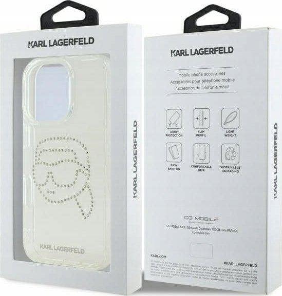 Karl Lagerfeld IML Rhinestones Karl Head Hardcase for iPhone 16 Pro 6.3" Clear - KLHCP16LHKHDCELT