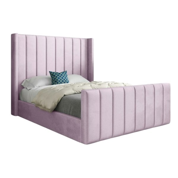 Casa Magna Romano Straight Winged Upholstered Soft Velvet Bed Frame - Pink