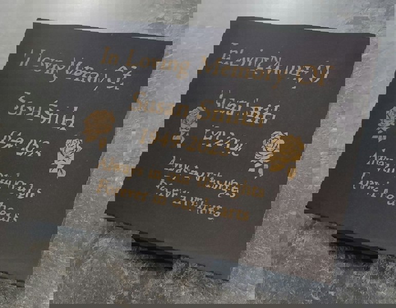 Memorials Direct Granite Memorial Plaque, Roses, Personalised, Stand Included