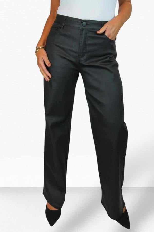 Paulo Due Womens Metallic Coated Wide Leg Jeans