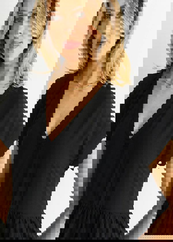 Gini London Black V Neck Pocket Smock Midi Dress