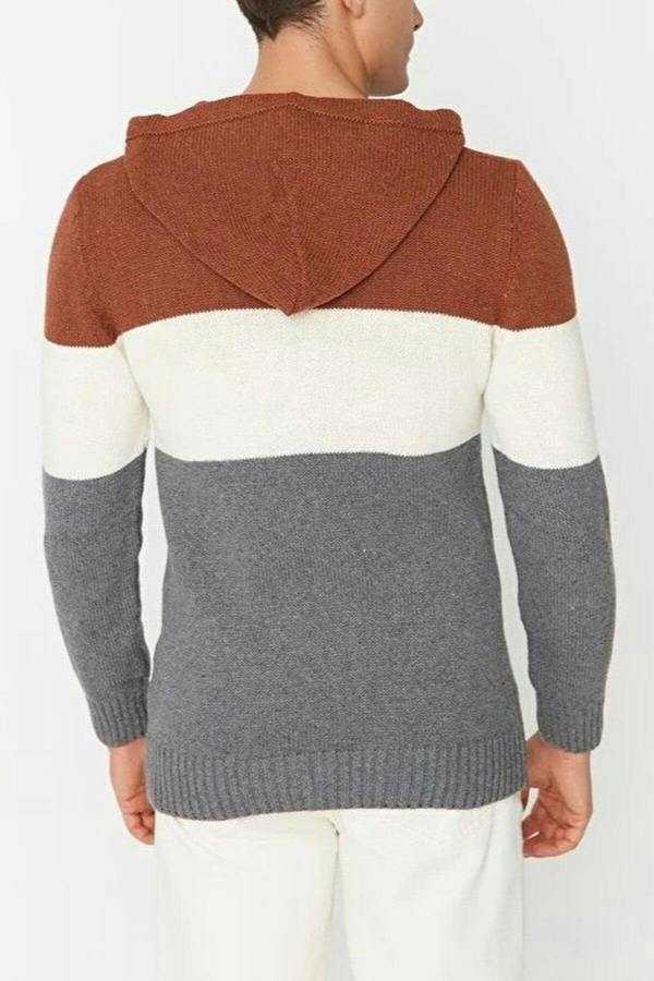 WOVCOR Color Block Knit Men's Sweater with Hood