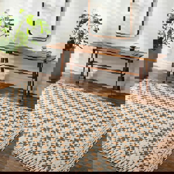 Livabliss Freud-Modern Ivory Brown High Pile Checkered Rug