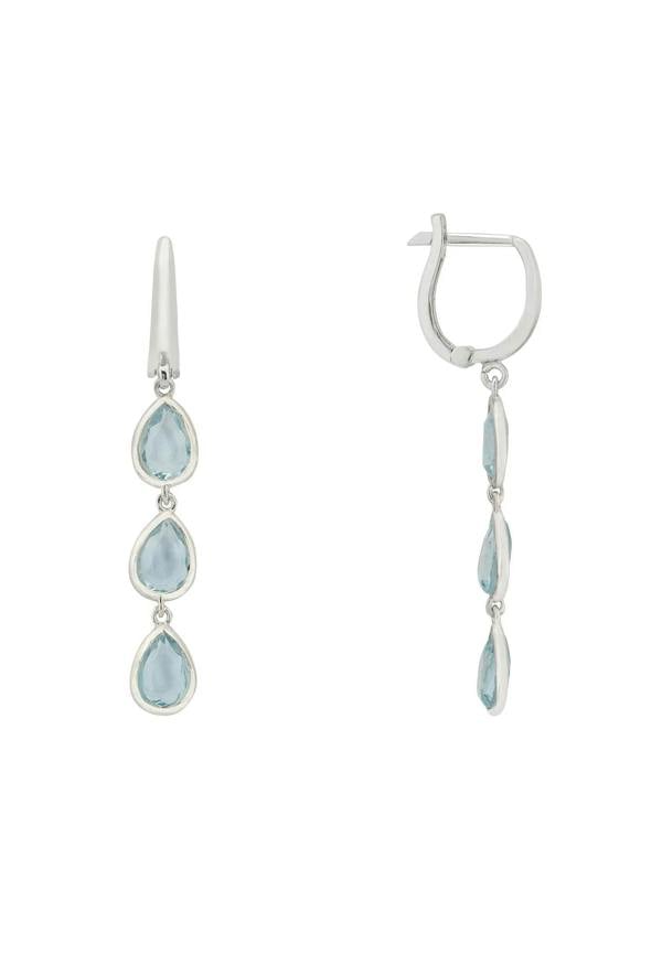 Latelita Sardinia Triple Teardrop Earrings Silver Blue Topaz