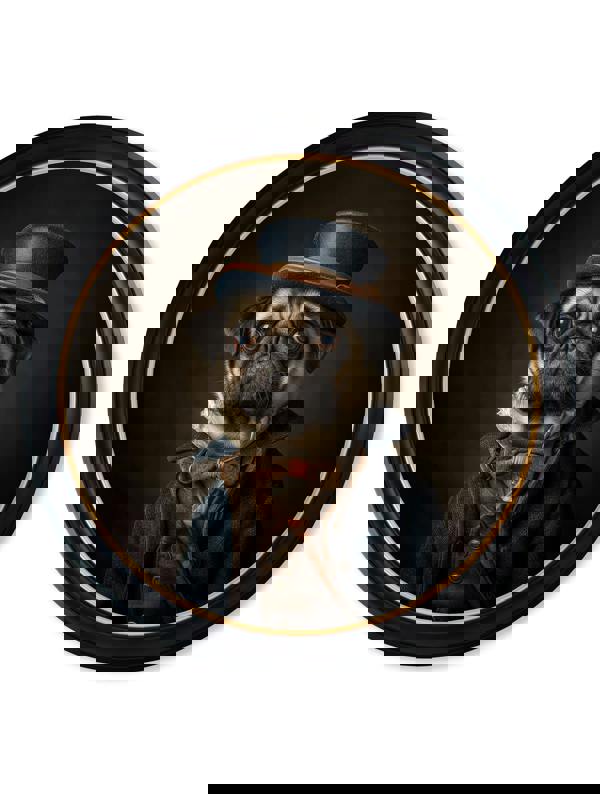 Exceptional Art Sir Puggington - Gentleman Pug Oxford round frame