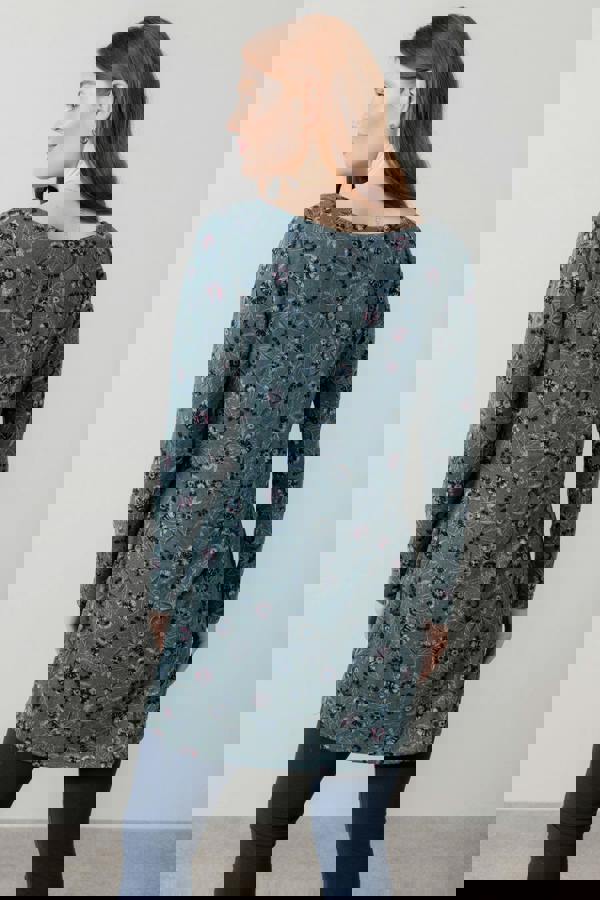 Lily & Me Angela Long Sleeve Printed Knit Tunic Sea Mist