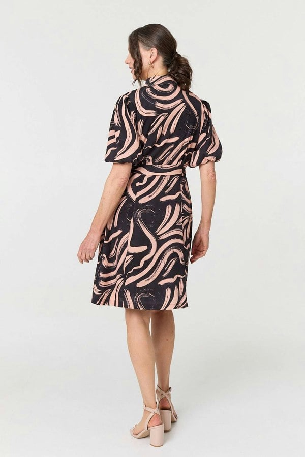 Pink | Brushstroke Print Short Shirt Dress
