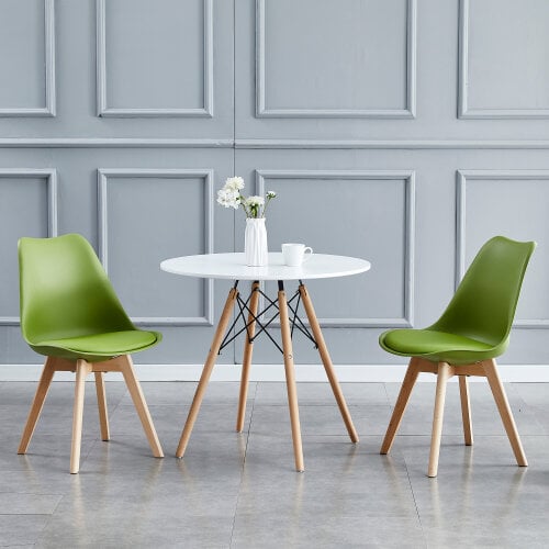 Set of 2 Dining Chairs with Solid Wooden Legs and Seat Cushion Pad Eva - Green