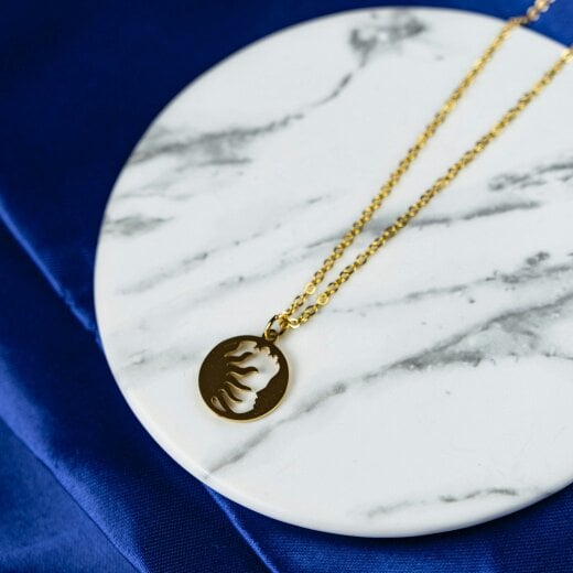 The Colourful Aura Stainless Steel Gold Sun Moon Small Round Disc Pendant Necklace