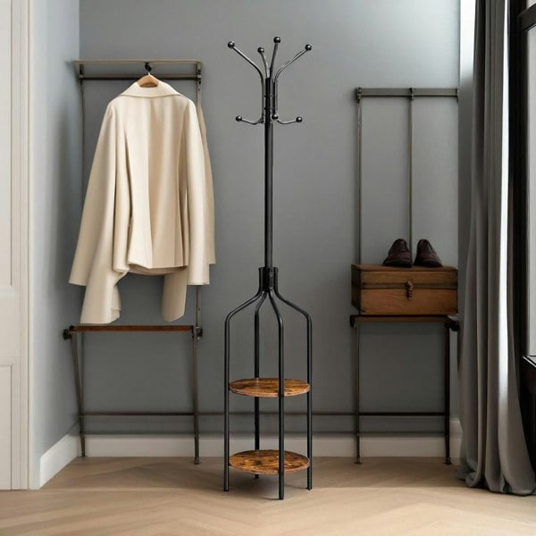 Rafaelo Mobilia Coat Stand with 2 Shelves and 8 Hooks