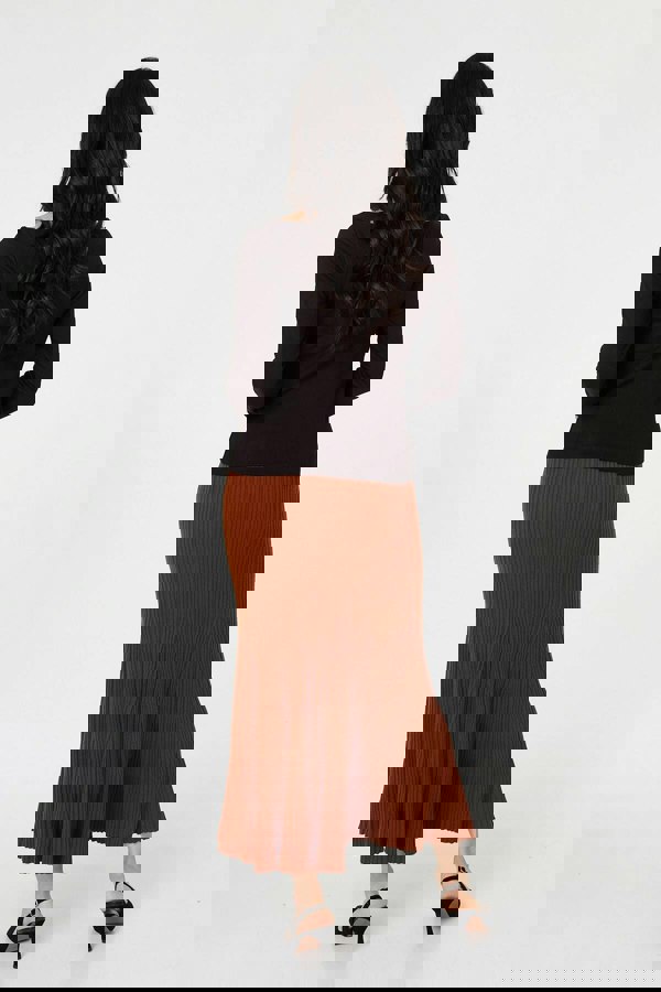 Rust | Stripe Pleated Texture Knit Maxi Skirt

