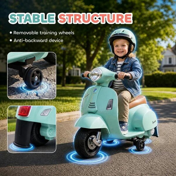 Vespa Licensed 6V Kids Electric Motorbike Ride On Motorcycle Battery Powered for 18-36 Months with Horn, Green