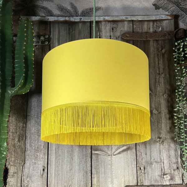 Love Frankie banana cotton lampshade gold lining and fringing