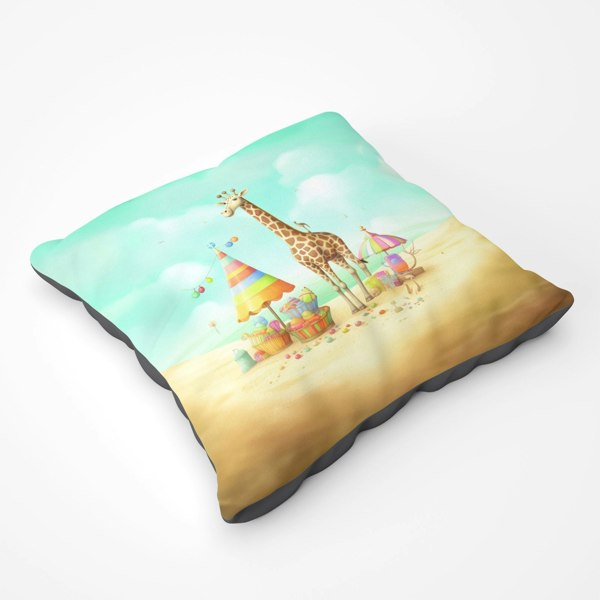 Warren Reed Giraffe On A Beach Holiday Floor Cushion