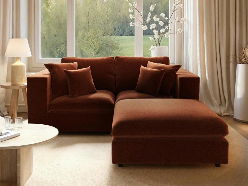 Asher 3 Seater Sofa with Footstool Burnt Orange Chenille