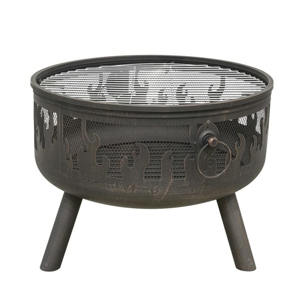 Round Fire Pit Wood Burner & BBQ Grill - Party Dining Garden Heater & Mesh - LoopsDirect