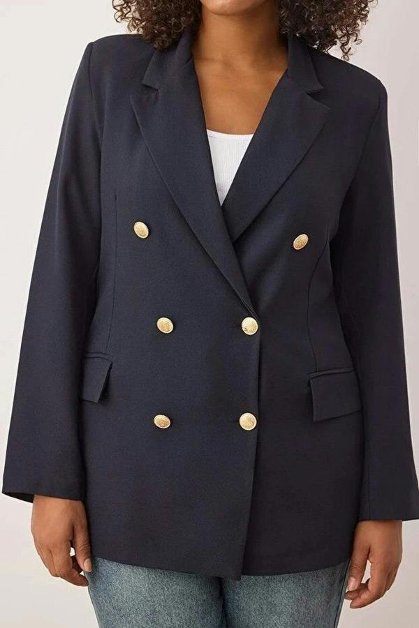 WOVCOR Lined Double-Breasted Woven Blazer Jacket