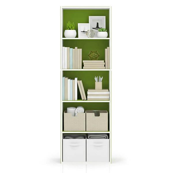 WALPLUS 5-Tier Reversible Color Open Shelf Bookcase , White/Green 11055WH/GR | Luxury Wall Decor for Living Room & Bedroom