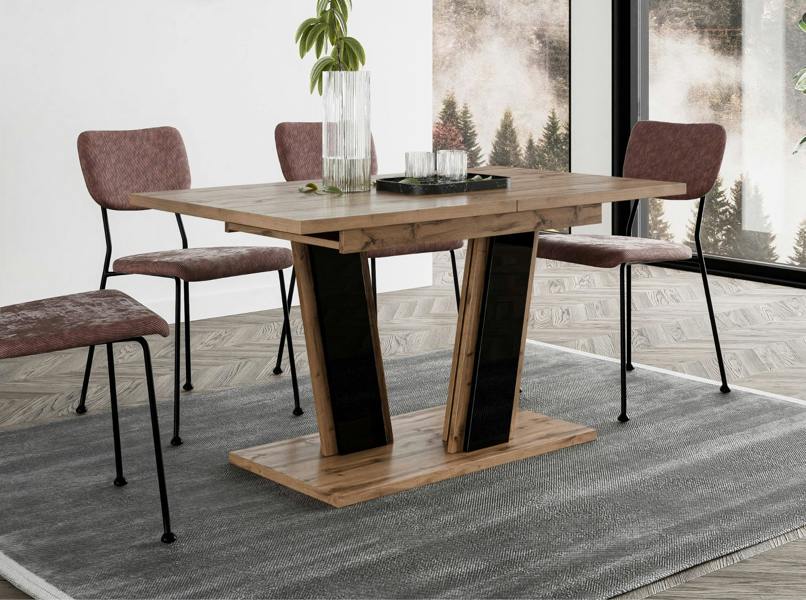 PHD Furniture MUSS Extendable Dining Table 120–160cm – Wotan Oak Effect & Black Gloss