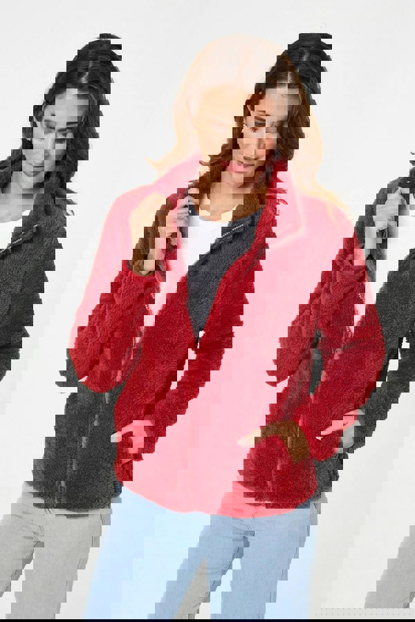 Coral | Soft Texture Zip Front High Neck Fleece
