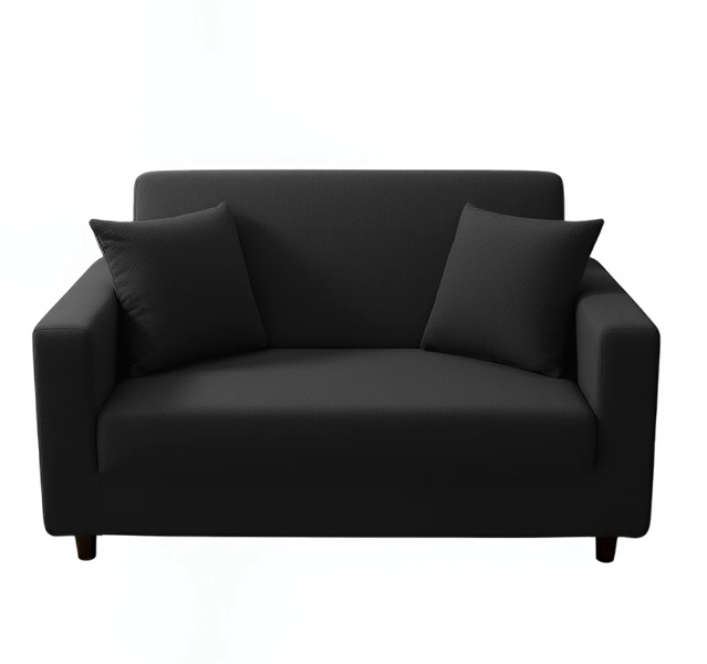 Anyseat 2 Seater Sofa Cover Plain Black Style and Protection For Living Room Sofa Chair Elastic Stretchable Slipcover