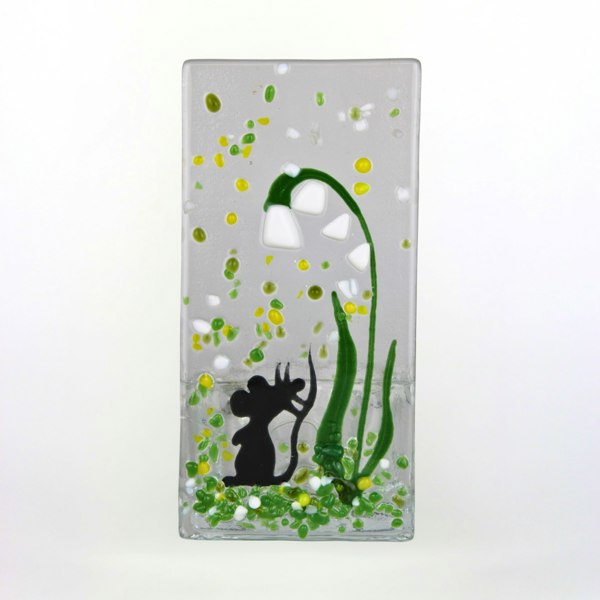 Handmade Fused Glass - Tea Light Holder - Field Mouse - Snowdrop