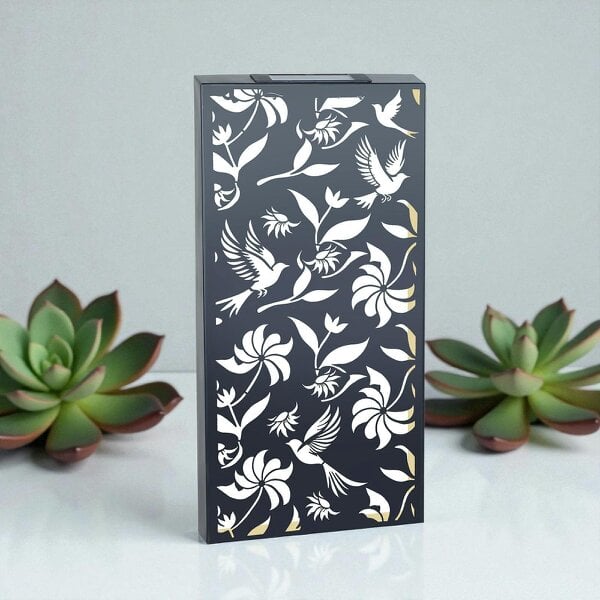 EDH Door Hardware Large Solar Wall Panel with Birds Outdoor Metal Wall Art with Warm LED Light Weatherproof Garden & Patio Décor