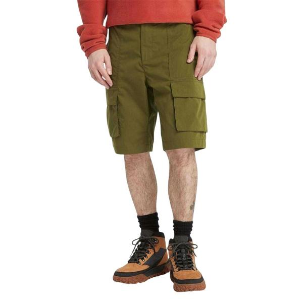 Timberland Mens Water Repellent Leather Badge Relaxed Fit Cargo Shorts - Olive - 