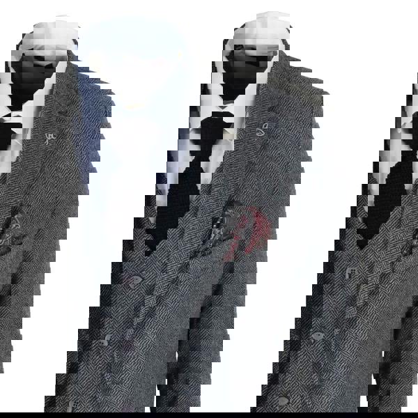 TruClothing IM41 - Men's Grey 3 Piece Tweed Herringbone Suits