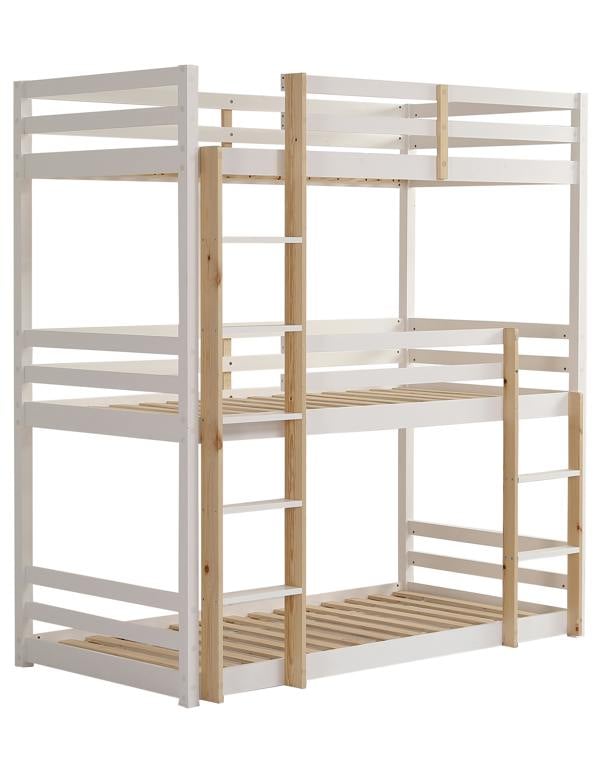 Mission TM Triple Bunk Bed, 3 Tier Solid Pine Frame with Guardrails and 2 Ladders, Sleeps Three